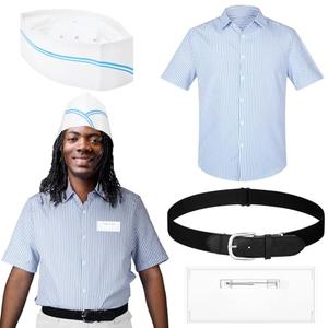 Seenelling 4 Pcs Burger Costume Striped Shirt Disposable Cook's Cap Belts Blank Badge for Men Women Halloween Movie Cosplay(L)