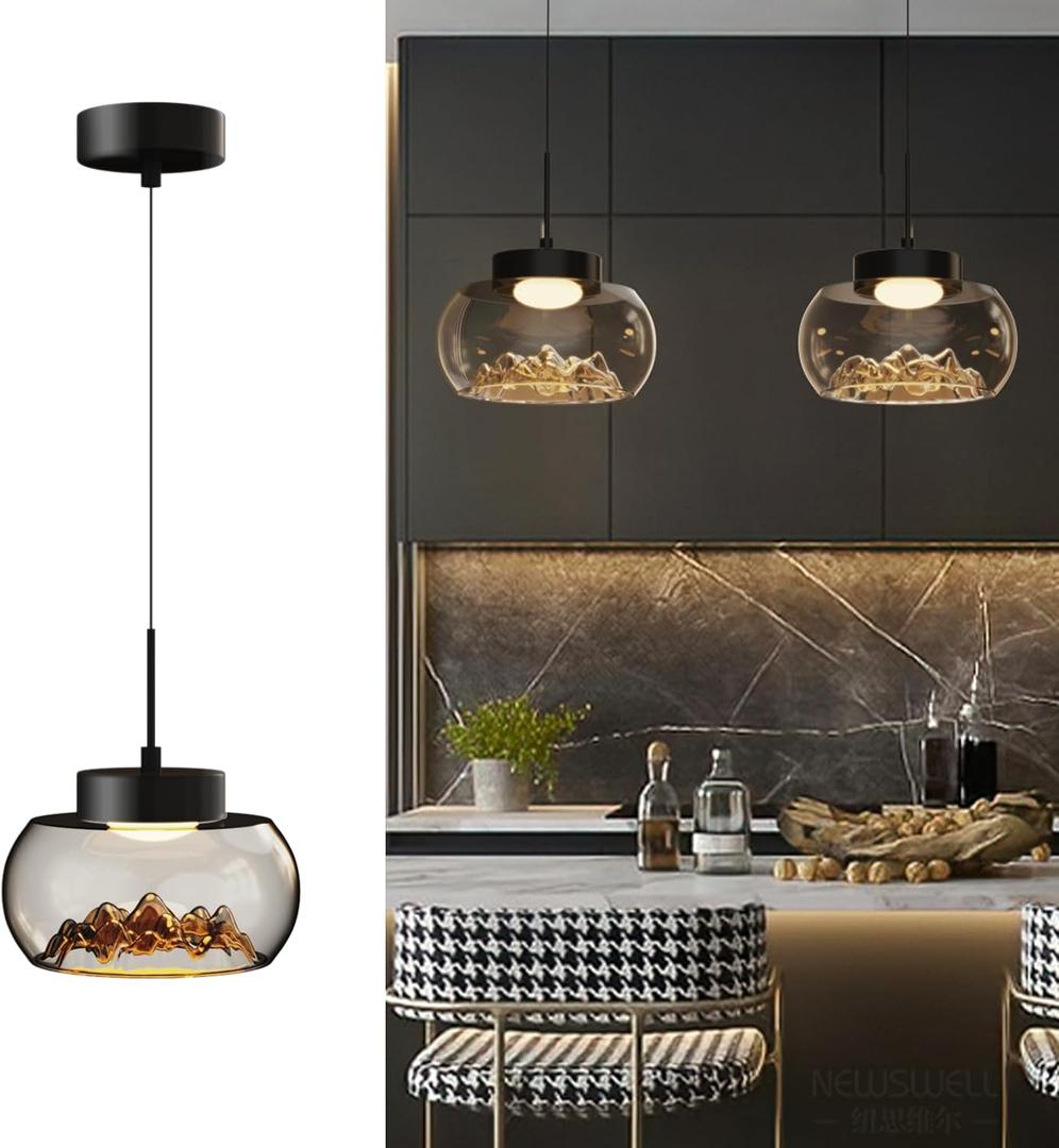 DROMEZ Pendant Lights Kitchen Island, Modern LED Pendant Light Fixtures with 7.8" Grey Glass Shade, 3000-6000K, 47" Adjustable Height Hanging Lighting for Dining Room Bedroom