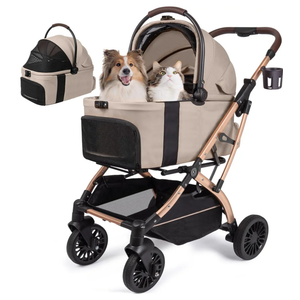 Dog Stroller, Cat Strollers, 5-in-1 Pet Stroller with Detachable Waterproof Carrier for Small/Medium Dogs Cats up to 55lbs, All-in-One Fold Without Detaching Carrier for Dogs Cats 10 lbs to 55 lbs