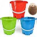 Jumbo Castle Model Beach Gear 7" Large Sand Buckets Pails Beach Water Pool Gardening Bath Toy Environmentally ABS Durable Thick Plastic Complete Gift Set Bundle For Kids Boys Girls- 3 Pack Green Blue