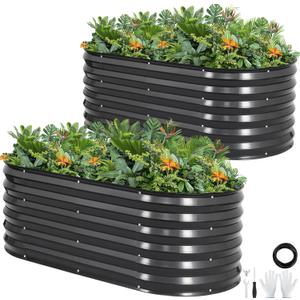 Galvanized Raised Garden Bed Outdoor |17'' Tall Planter Box Outdoor for Deep Root Plants | 2Pcs Raised Bed Kit for Gardening with Rubber Strip for Vegetables Flowers Fruits (Darkgrey, 4x2x1.4FT) (Gray)