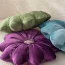 Flower Pillow Cushion Round Decorative Throw Pillows 15.7 Inch Velvet Flower Shaped Pillow Floral Cushion for Sofa, Couch, Vanity Chair, Bed (Red)