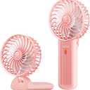 2 x JZCreater Mini Handheld Fan, Portable Rechargeable Fans, Quiet 4 Speed, 2in1 Battery Operated USB Desk Fan, Small Folding Stand Electric Fan for Travel Outdoor Home Office Makeup, Gift for Women (Pink)