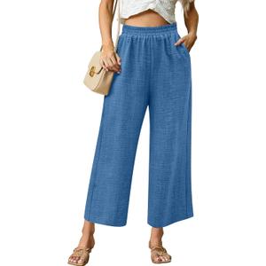 Womens Wide Leg Capri Pants Summer Palazzo Dressy Casual Pant Beach Loose High Waist Lounge Flowy Trouser with Pockets Navy (Blue, XL)