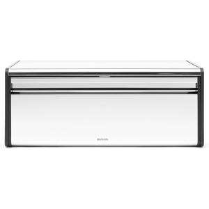 Brabantia Rectangular Fall Front Bread Box | Brilliant Steel | Large Metal Front Opening Bread Store for Kitchen Countertop | Flat Top for Extra Storage, Magnet Closing Lid | Fits 2 Loaves