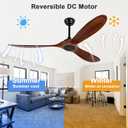 60" Ceiling Fan [No Light with Remote Control], Indoor Outdoor Ceiling Fan [with 3 Wooden Blades] for Patio, Living Room, Bedroom, Office, Farmhouse. Black + Walnut Color.