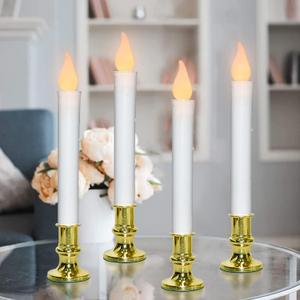 SUNSGNE Battery Operated Window Candles, Flameless Window Candles with Auto Timer for Holiday Home Table Christmas Decor, 4 Pack, Gold Base