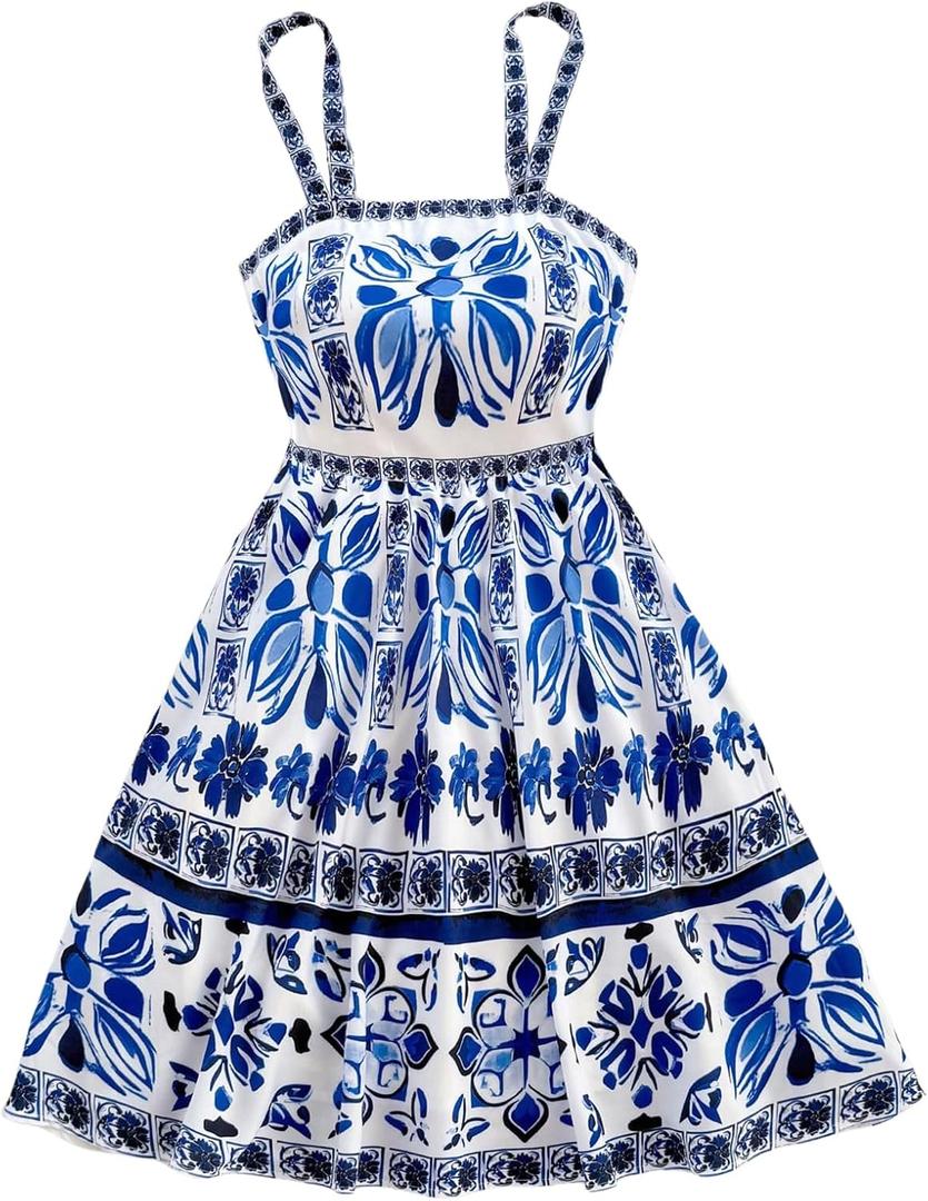 MakeMeChic Women's Summer Tribal Print Cami Dress Sleeveless A Line Flare Mini Dresses Boho Sundress (Medium)