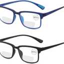 CARA 2 Pack Premium Bifocal Reading Glasses for Men, Super Light TR90 Frame Women Small Line Computer Eyeglasses, Far and Near Dual-use Readers Black Blue 1.5x