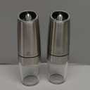 Urban Noon Gravity Salt and Pepper Grinder Set - Battery Operated Stainless Steel Mills with Light (2 Grinders) - Automatic One Handed Operation - Electric Adjustable Shakers - Ceramic Grinders