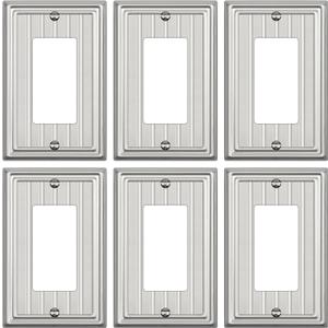 Metal Wall Plate for Electrical Outlets, Decorative Brushed Nickel Switch Plates Outlet Cover, Light Switch Cover Plate, 1-Gang Wall Plates (Single Decoretor, 6 Pack)