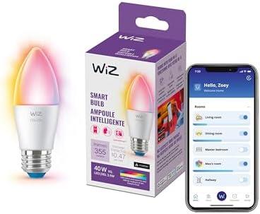 WiZ 40W B12 Color LED Smart Candle-Shaped Bulb - Pack of 1 - E26- Indoor - Connects to Your Existing Wi-Fi - Control with Voice or App + Activate with Motion - Matter Compatible