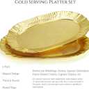 AVLA 6 Pack Plastic Serving Tray, Gold Serving Platter Set, Reusable Party Snack Serving Tray, Decorative Food Appetizer Platters for Dessert Table, Cupcake, Charcuterie, Cookies, 14" x 8.5", Large