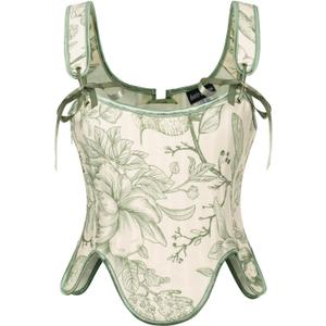 Scarlet Darkness Bustier Tops for Women Renaissance Floral Lace Up Bodyshaper Corset with Zipper (8, Green Floral)