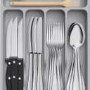 Lifewit Silverware Drawer Organizer Tray, Plastic Cutlery Storage for Kitchen Drawer, Flatware and Utensil Holder Divider for Spoons Forks Knives Tableware, 5 Compartment, Gray (9.1*12.6*1.6 inch (5 Slots))