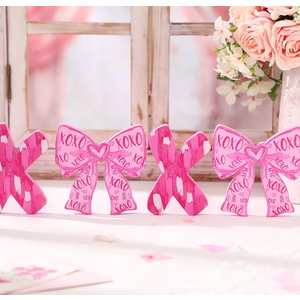 Feifeiya 4 Pcs Pink XOXO Heart Garland Valentines Day Pink Bow Decorations Banner Heart Hanging Garland Romantic XOXO Banner for Valentine Anniversary Wedding Party Decorations Supplies