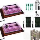 Hahood 2 Set Seed Starter Kit 40-Cell Seed Starter Tray with Grow Light Full Spectrum Seedling Heat Mat 40 Peat Pellets Seed Starting Soil Plant Label Garden Tool for Germination Seeds Growing, Black