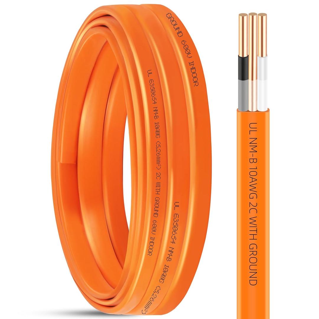 15ft NM-B 10/2 Wire with Ground,10/2 Electrical Wire 10 Gauge Non-Metallic Sheathed NMB Cable,10-2 NM-B Copper 10 AWG 2 Conductors with Ground,Residential Solid Indoor Copper Wiring for Outlet,Switch