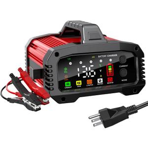 Battery Charger 0-25A, Smart Car Battery Charger and Maintainer 12V/24V LiFePO4 & Lead Acid Compatible with Temperature Compensation, for Car Truck Motorcycle Lawn Mower Boat Marine RV ATV SUV