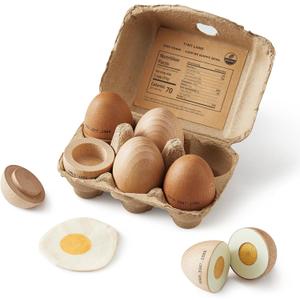 Tiny Land Wooden Egg Toy Set for Kids  6-Piece Pretend Play Food with Cutting Eggs, Fried Egg & Realistic Carton  Montessori Kitchen Toys for Toddlers