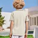 Arshiner Boys Button Down Shirt Short Sleeve Knit Shirt Summer Vintage Fashion Casual Beach Shirts for Kids 7-8 Years (Beige)