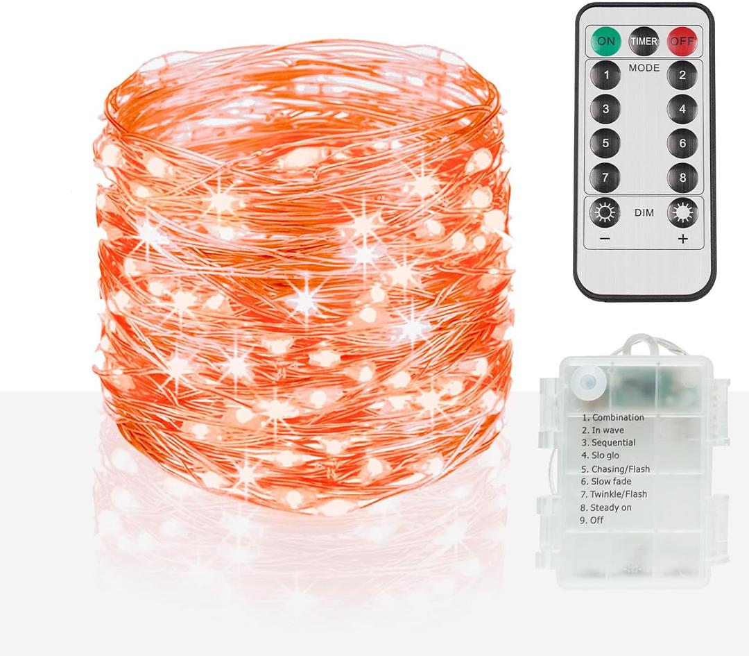 2 x suddus Orange Halloween Fairy Lights Battery Operated, 66ft 200 LED Copper Wire Twinkle Lights Waterproof, String Lights with Remote for Bedroom, Party, Yard, Door, Garland, Tree Decorations