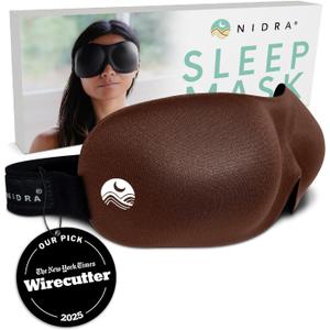 Nidra Contoured Sleep Mask for Side Sleepers, Zero Pressure Fit, 100% Light Blocking Eye Shades for Sleeping & Travel, Lash Extensions, Adjustable Strap, Ultra-Soft Comfort (Standard Size, Brown)