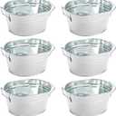 Juvale 6-Pack Small Oval Galvanized Bucket Planters with Handles - 7.5 x 6.4 x 4 in Silver Rustic Metal - Versatile Indoor & Outdoor Floral Party Favors & Home Decoration