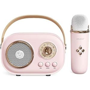 Mini Karaoke Machine,Karaoke Machine for Kids and Adults,Cute Karaoke with Microphone Set,Portable Bluetooth Speaker with Microphone,Retro Handheld Style for Family Party Meeting Singing (Pink)