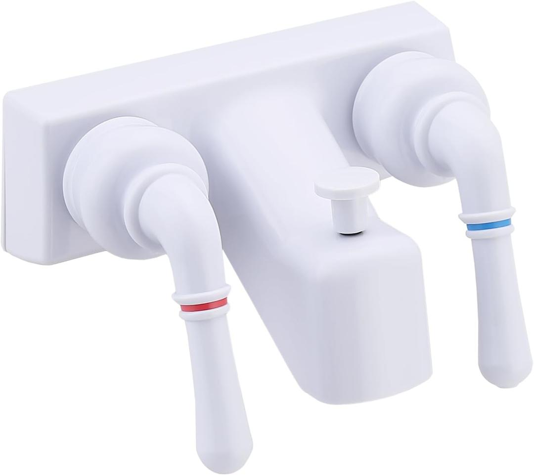 RV Shower Faucet, 4 inch Shower Valve Diverter Replacement, with Classical Dual Handles for RV/Camper/Motorhome Bathroom, White