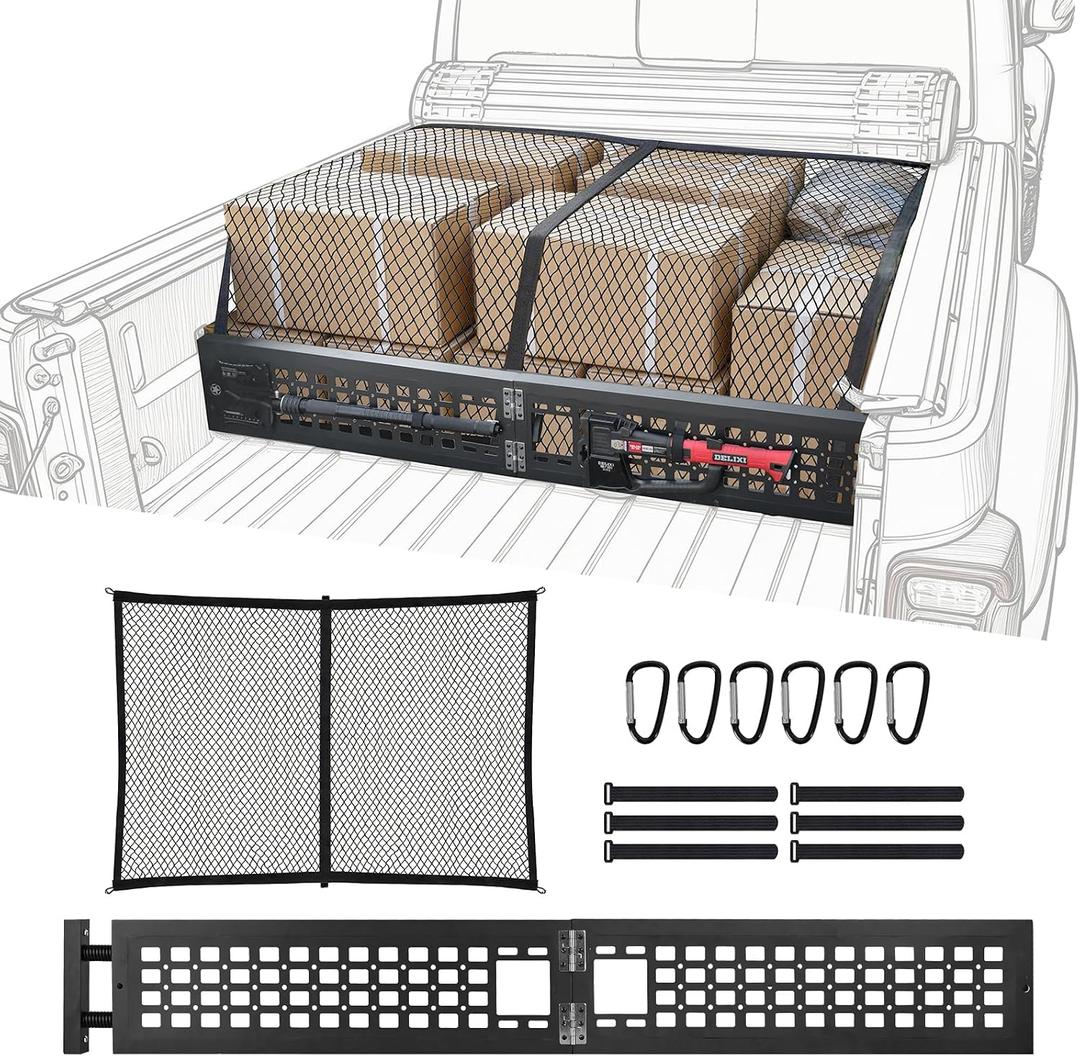 Truck Bed Divider with Cargo Net Compatible with 2020-2026 Jeep Gladiator Bed Rack Molle Panel Truck Bed Organizer Replacement for 2020-2026 Jeep Gladiator Bed Accessories
