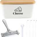 Cheese Container for Refrigerator,Shredded Cheese Container with Bamboo Lid,Ceramic Cream Block Sliced Cheeses Storage Box,Grated,Cheddar Cheeses Saver for Fridge,Kitchen Organizer