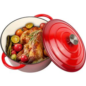 Gacuray 4.5Qt Enameled Cast Iron Dutch Oven Pot with Lidnd Dual Handles Heavy Duty Non-Stick Red Gacuray 4.5Qt Enameled Cast Iron Dutch Oven Pot with Lidnd Dual Handles Heavy Duty Non-Stick Red