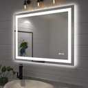 Amorho LED Bathroom Mirror 40"X32" with Front and Backlit, Stepless Dimmable Wall Mirrors with Anti-Fog, Shatter-Proof, Memory, 3 Colors, Double LED Vanity Mirror (Horizontal/Vertical)