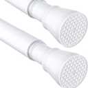 2 Pack White Tension Curtain Rod for Windows 28 to 48 inch, Adjustable Expandable Pressure Spring Curtain Rod No Drilling, 7/8" Curtain Rod for Bedroom Doorway Closet Door