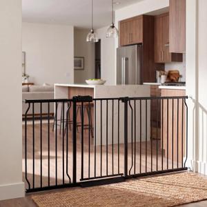 Extra Wide Baby Gate 71.5-76.3" Dog Gate for Doorways, Pressure Mounted No Drill Safety Gate for Kitchen, Hallways, Black Metal Pet Gate for Dogs