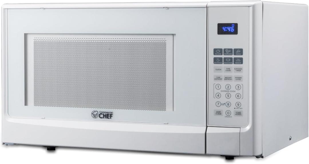 COMMERCIAL CHEF 1.4 Cubic Foot Microwave with 10 Power Levels, Small Microwave with Push Button, 1100 Watt Microwave with Digital Control Panels, Countertop Microwave with Timer, White
