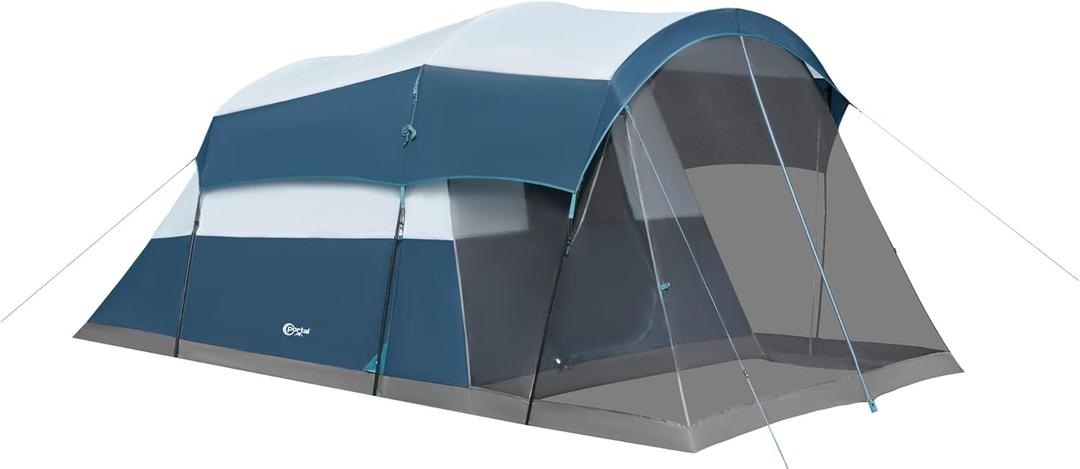 PORTAL 6/8/10 Person Family Camping Tent with Screen Room, Water Resistant Big Tunnel Tent with Rainfly, Large Family Tent for Outdoor Camping, Party (Dark Blue)