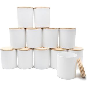 SHOWIN 14 OZ Thick Candle Jars for Making Candles 12 Pcs, 3 Wick Empty Jars with Wood Lids for Candle Making, Sample Container,Matte White