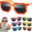 Pixel Sunglasses 12 Pairs Colorful Glasses for Kids and Adults, Party Favors for Birthdays and Game Events