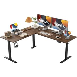 Agilestic L Shaped Standing Desk Adjustable Height, Electric Corner Standing Desk, 63 x 55 inch Sit Stand Computer Table with Splice Board, Dark Walnut