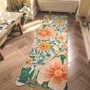 2x6 Floral Boho Runner - Beige Non-Slip Washable Rug, Soft Botanical Carpet for Hallway Kitchen & Bedroom