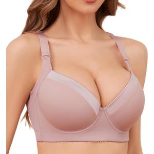 Plus Size Push Up Bras for Women Back Fat Smoothing Bra Comfort Lightly Underwire T-Shirt Bra (38B, Purple)