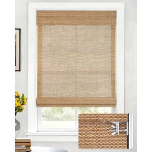 LazBlinds No Drill Cordless Bamboo Roman Shades, Light Filtering Blinds for Indoor Windows, Roll Up Bamboo Blinds for Home, 35" W x 64" H, Star-Brown