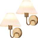 Brushed Gold Wall Sconces Sets of 2, White Pleated Fabric lampshade, Indoor Gooseneck Wall Lamp Lighting, Bathroom Dresser Hardwired sconces wall decor Fixture for Living Room Bedroom Dining Room (10.43 inches), Gold 