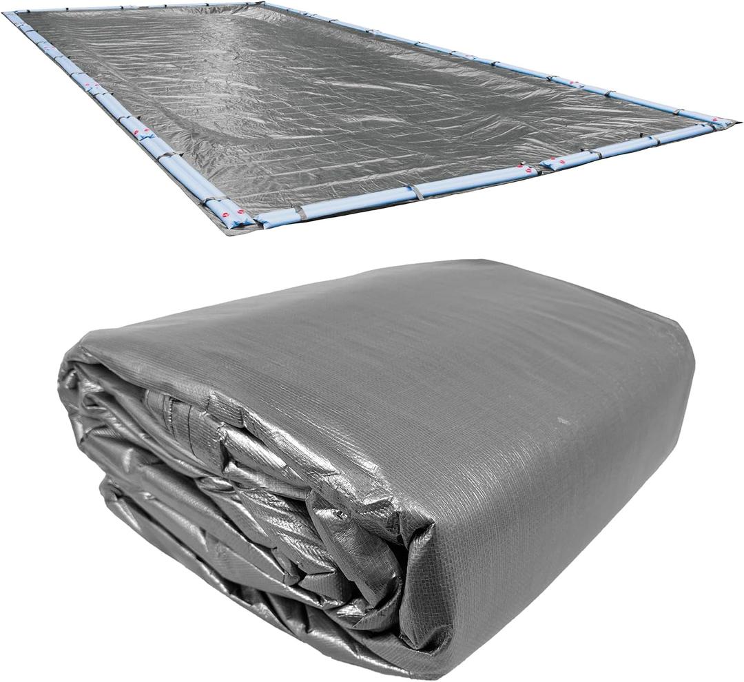 Robelle 25 x 45 ft Professional Platinum Pool Cover for Inground Pools | Silver Winter Cover, 5 ft Overlap (30 x 50ft Cover Size), Solid 12 x 12 Scrim, 3.7 oz/yd2, Style: 332545RA