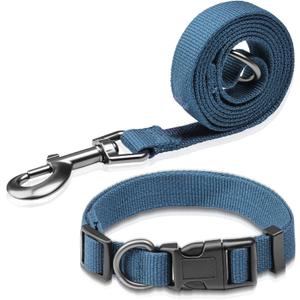 Peacock Blue Dog Collar and Leash Set for Small Dogs Soft and Breathable of 90% Rayon from Bamboo and 10% Polyester Comfortable Skin-Friendly, Adjustable Leash Set with Quick Release Buckle Small 48''