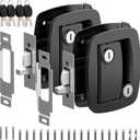 WELLUCK RV Door Lock Replacement with Paddle Deadbolt, 100% Metal Camper Door Latch Handle Lock, RV Entry Door Lock for Camper Horse Travel Trailer Cargo Hauler (2PC Black)