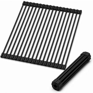 Roll Up Dish Drying Rack for Kitchen Sink, Silicone Wrapped Dish Drainer,Flodable Over Sink Drying Rack,Heat Resistant, Drain Mats, Space Saving, Multipurpose (Matte Black, Large), 20.5" x 13"