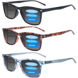 3 Pack Progressive Multifocal Reading Sunglasses for Women Men UV Protection Trifocal Sun Readers with Spring Hinge (Sun 3 Mix,3.00)